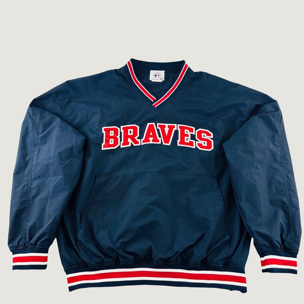 Vintage Atlanta Braves Windbreaker Gear For Sports Navy Blue Pullover Mens L